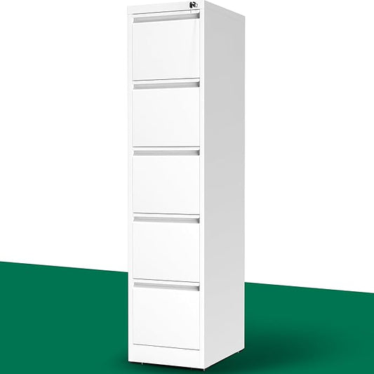 5 Drawer File Cabinet with Lock, Vertical Filing Cabinets for Home Office, Locking File Cabinet Hanging Files for A4/ Legal/Letter, Require Assembly, White