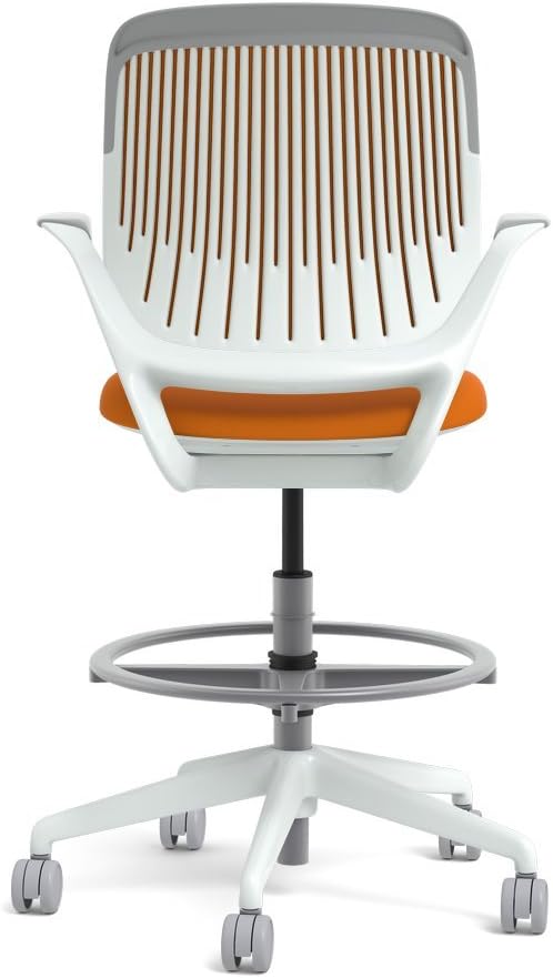 Steelcase White Base with Hard Floor Casters Cobi Stool, Tangerine