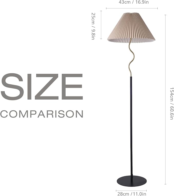 KUNJOULAM Modern Pleated Floor Lamp, Black Pole Floor Lamps, Simple Design Tall Lamp with Adjustable Beige Lampshade, Standing Lamp for Living Room, Bedroom, Office, Home (Without Bulb)