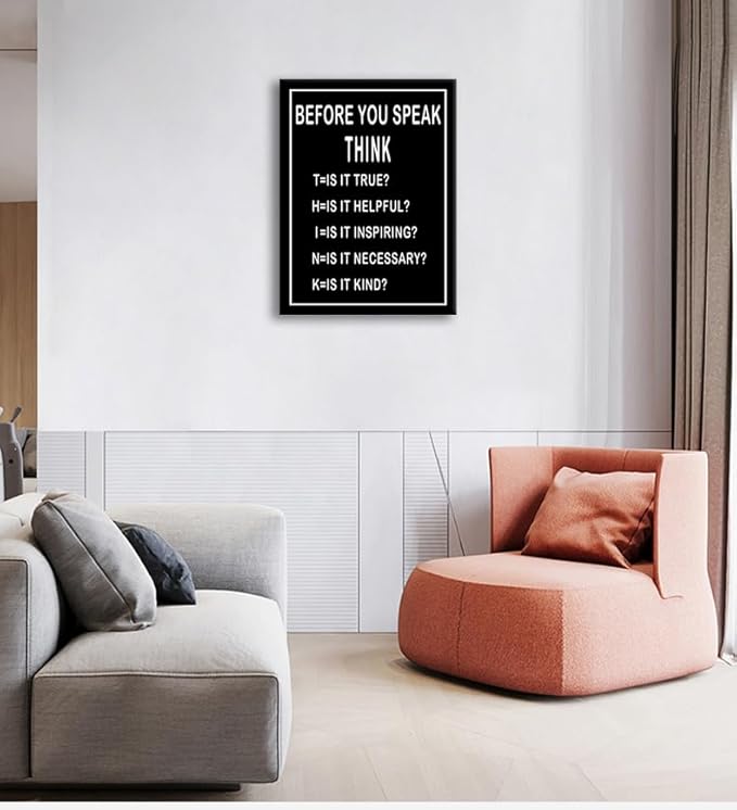 Inspirational Posters Office Wall Decor Motivational Canvas Wall Art Modern Inspiring Quotes Before You Speak Think Picture Prints Paintings Artwork Home Decor Living Room Framed [18''Wx 24''H]