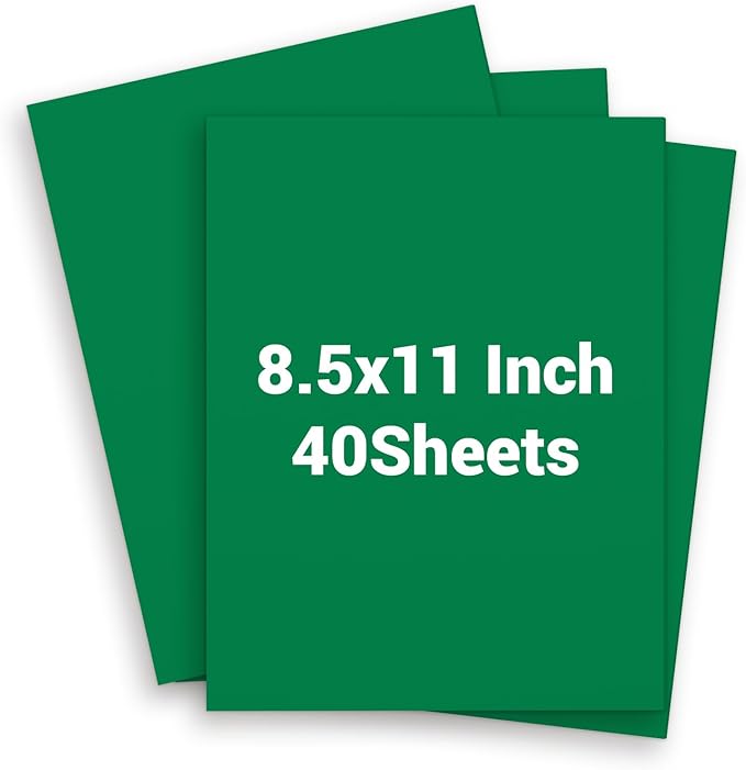 Green Cardstock 8.5 x 11, Green Construction Paper, 40 Sheets Card Stock Paper for Invitations, Art, Drawing, Menus, DIY Cards, Tags, Cards Making, Craft, Certificate, Printing