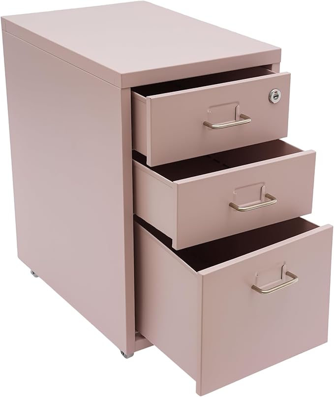 3 Drawer Metal Storage Cabinet Mobile File Cabinet with Lock Under Desk Office Storage Cabinet for Office & Home Fits Letter/Standard Sizes(Pink)