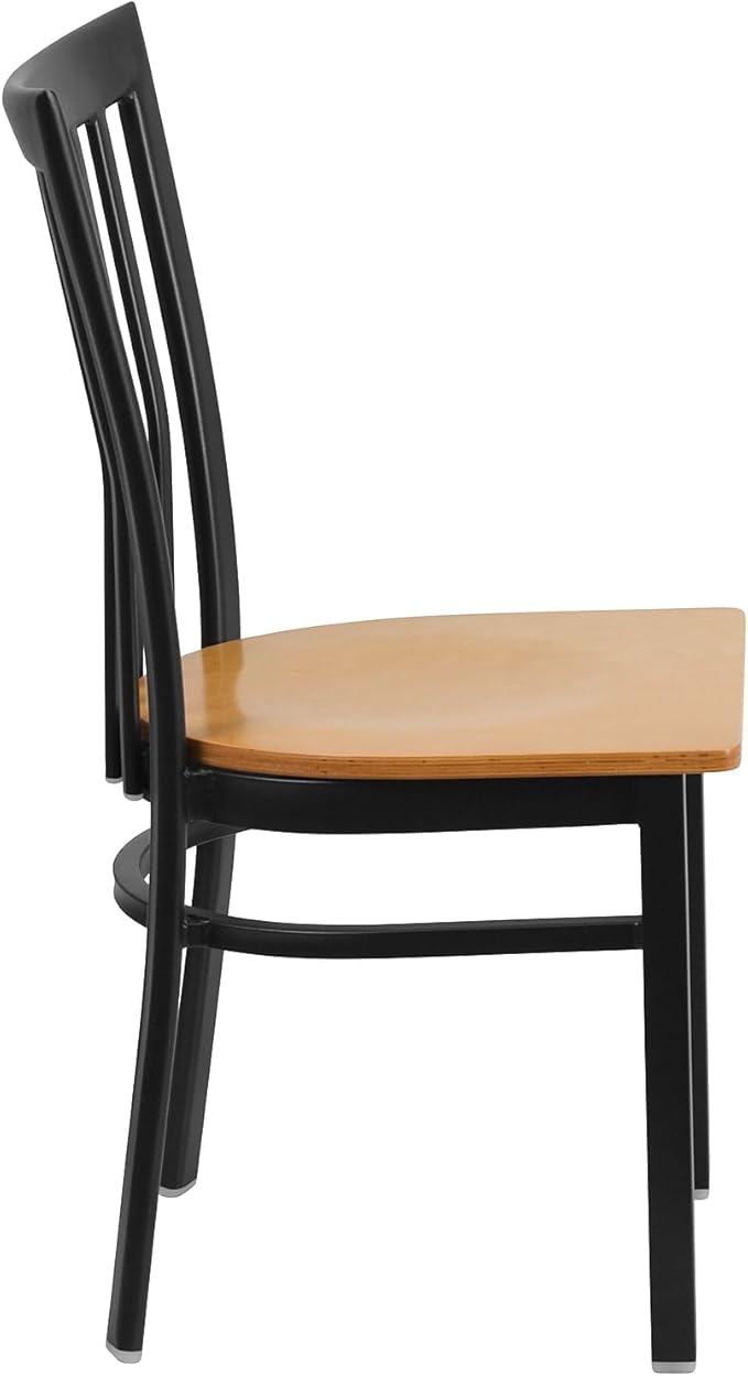 Flash Furniture HERCULES Series Black School House Back Metal Restaurant Chair - Natural Wood Seat