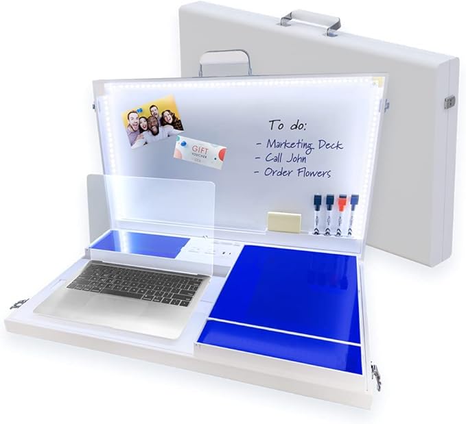 Worky 15-in-1 Home Office Portable Workstation Desk with Built-in Storage, 3.5" D x 26" W x 16.5" H, 14 Lbs, White