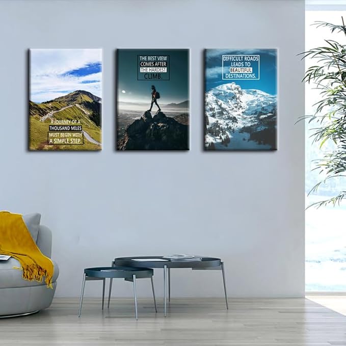 Inspirational Wall Art with Uplifting Phrases & Vibrant Images Motivational Wall Decor Positive Quotes 3 Panel Posters for Office Wall Decor, Living Room & Bedroom Decor Ready to Hang [60''Wx 28''H]