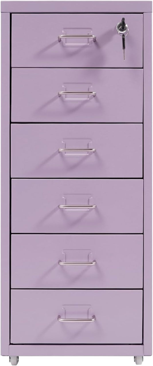 Vertical File Cabinets | 6 Drawer File Cabinet with Lock | Steel Lockable Storage Cabinets | Metal S-torage Cabinet for Home Office | storage A4/F4/Letter/Legal | With 4 Wheels | 2X Keys (Purple)