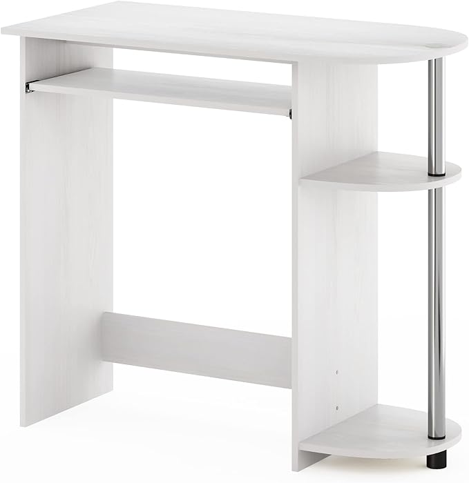 Furinno Simplistic Easy Assembly Computer Desk, with Keyboard Tray, White Oak/Stainless Steel