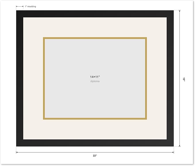 CountryArtHouse Diploma Frame Fits 14 x 11 College Diploma (Modern) - Keepsake Graduation Display Natural Wood Genuine Hardwood with Dark Red Over Metallic Gold Double mat