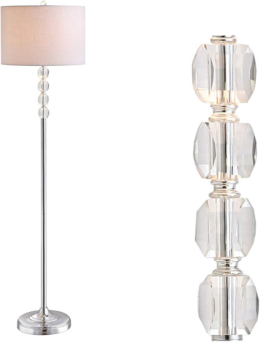 JONATHAN Y 59.5" Chrome and Crystal LED Floor Lamp, Glam Contemporary Standing Pole Light with White Linen Drum Shade for Living Room Bedroom, LED Bulb Included JYL2028A
