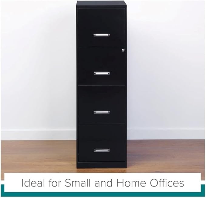 Scranton & Co 18" Deep 4 Drawer Metal Filing Cabinet, Black Finish, Pre-Assembled, Vertical File Cabinet for Letter-Size Documents, Cam Lock Security, Durable Steel Office Storage Solution