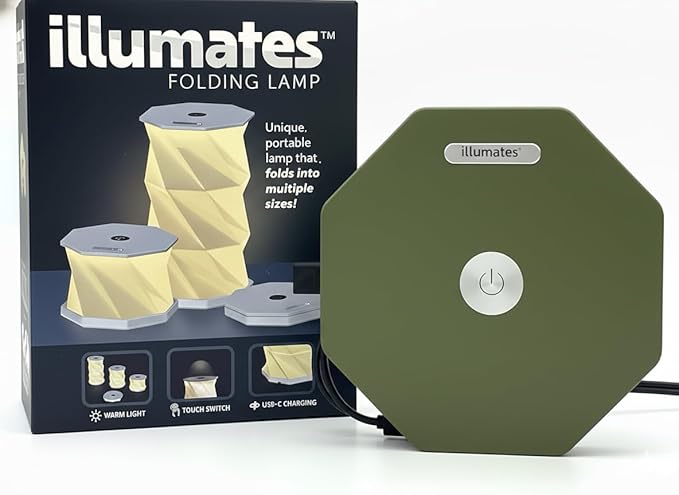 Origami Expanding Foldable LED Desk Lamp – USB Rechargeable & Portable - Dimmable Touch Control Light with Adjustable Height up to 5 1/2 for Office, Travel, Bedside - Sleek & Modern Design (Olive)
