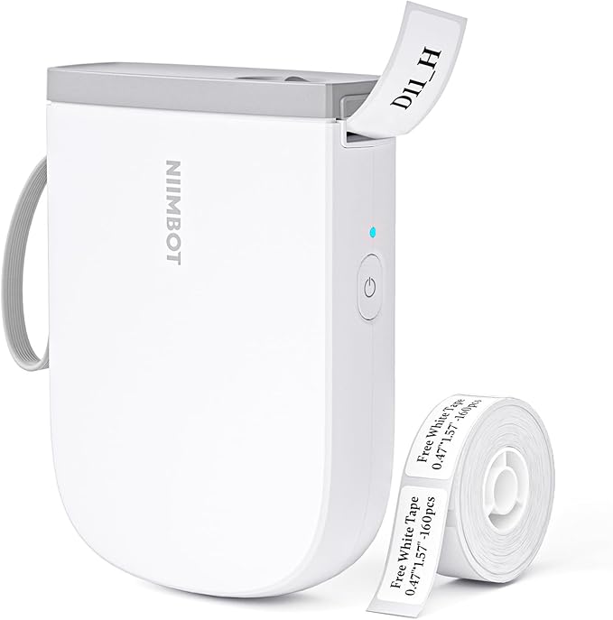 NIIMBOT 300 DPI D11 Label Maker Machine with 1 Tape, Mini Portable Label Printer, Bluetooth Thermal Label Printer Sticker Labeler for Office Home Kitchen School Organization, White
