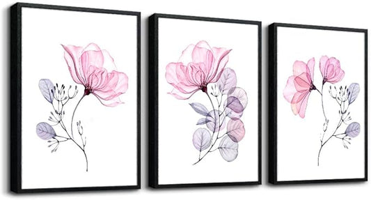 hyidecorart Black Framed Wall Art For Living Room Large Wall Decor For Bedroom Room Decorations Pink Red Flowers Wall Paintings Mural Pictures Artwork Kitchen Home Decor 3 Piece Framed Prints Art