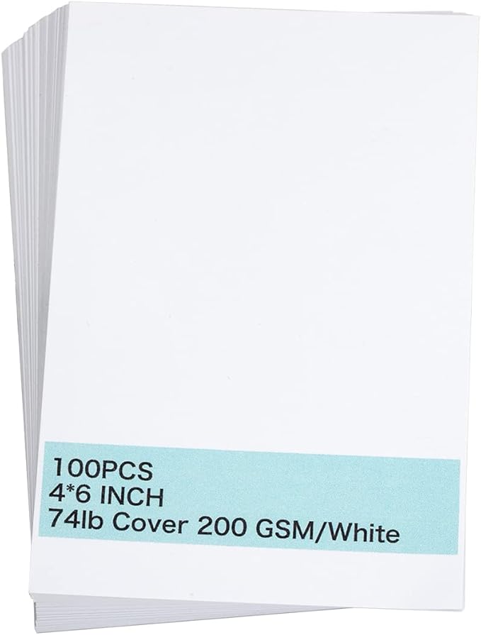 100 Sheets 4" X 6" White Cardstock, Heavyweight Cardstock Sheets Blank Invitation Paper Greeting Cards Printable, 75lb Cover 200 GSM/White