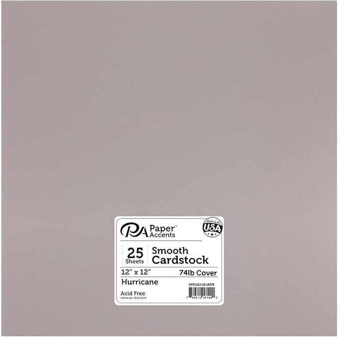 PA Paper Accents Smooth Cardstock 12" x 12" Hurricane, 74lb colored cardstock paper for card making, scrapbooking, printing, quilling and crafts, 25 piece pack