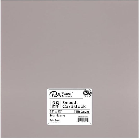 PA Paper Accents Smooth Cardstock 12" x 12" Hurricane, 74lb colored cardstock paper for card making, scrapbooking, printing, quilling and crafts, 25 piece pack