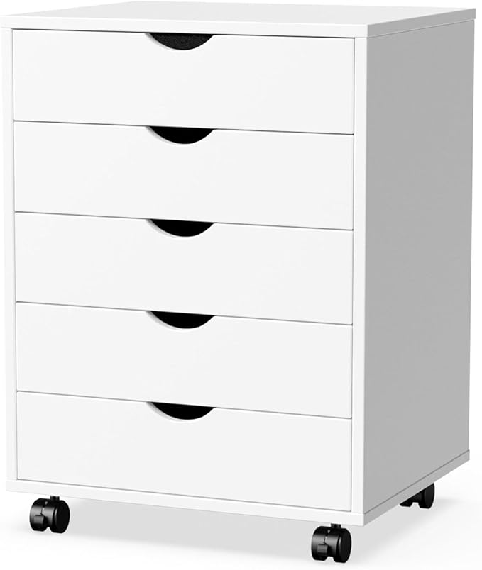 Chest File Cabinet with Wheels, Wooden Rolling Storage Dresser for Home Office, Chest Organization and Filing Cabinet for Documents, Mobile Office Furniture with Drawers