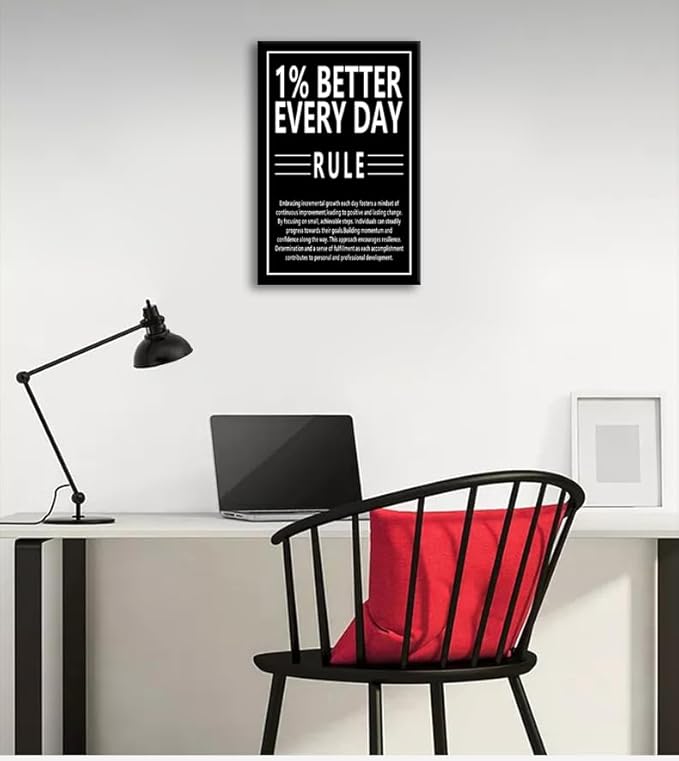Motivational Wall Art Canvas Print Office Wall Decor 1% Better Every Day Rule Inspiring Framed Prints Inspirational Quotes for Wall Art Home Decor Living Room Bedroom Ready to Hang [12''W x 18''H]