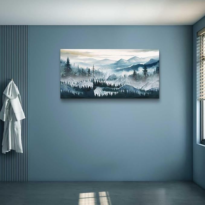 hyidecorart Fog Forest Landscape Wall Paintings Canvas Wall Art For Living Room Bedroom Wall Decor Modern Home Decor Office Decorations Stretched And Framed Ready To Hang Pictures Works 40x20