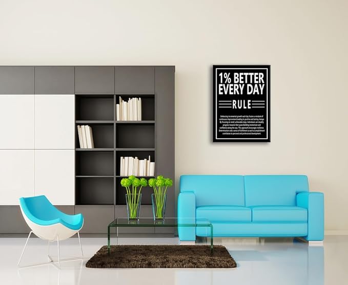 Motivational Quotes Canvas Wall Art Inspirational 1% Better Every Day Rule Posters Prints Artwork Inspirational Entrepreneur Quote Home Office Wall Decor Bedroom Living Room Framed [24''W x 36''H]
