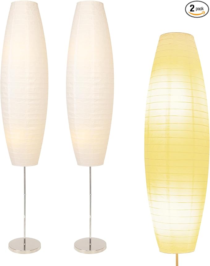 Paper Floor Lamp, 59'' Minimalist Japanese Lamp, Perfect for Living Room, Office, Bedroom, Kids Room, Reading, Home Decor- no Bulb（Oval 2 Pack）