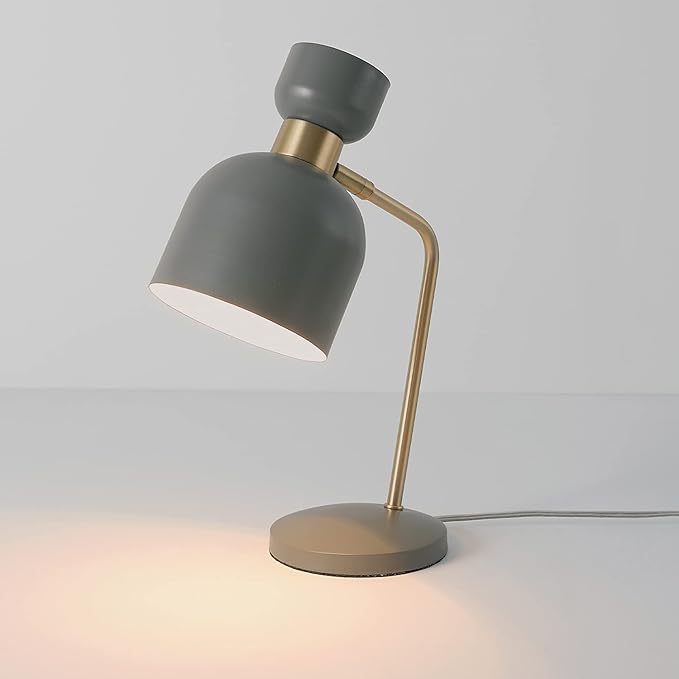 Globe Electric 52298 Harper 16" Desk Lamp, Matte Gray, Matte Brass Arm and Pivot Joint, in-Line On Off Switch