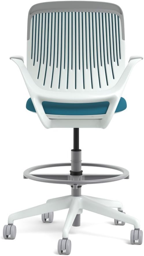 Steelcase White Base with Hard Floor Casters Cobi Stool, Blue Jay -