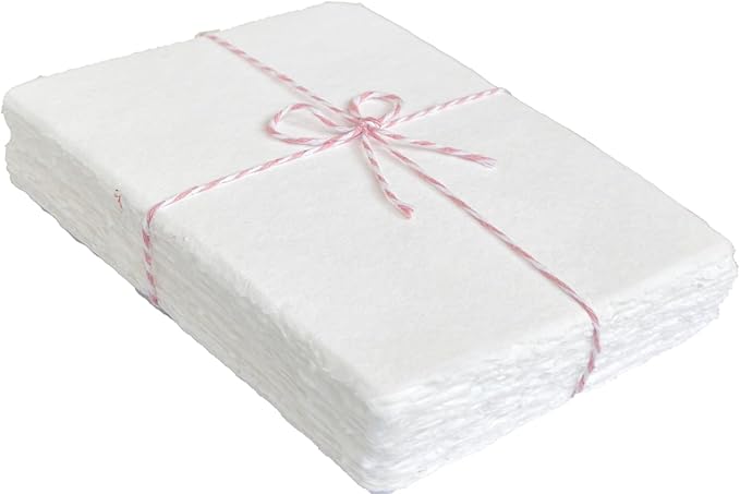 Handmade Cotton Paper with Deckle Edge Recycled Cotton Rag Mixed Media Card Stock for Watercolor, Writers, Invitations, Crafts (150gsm, 6x8 inch "A5", 50 Pack)