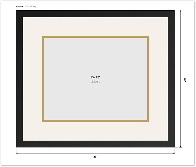CountryArtHouse Diploma Frame Fits 15 x 12 Military/Government - Keepsake Graduation Display Honey Oak Genuine Hardwood with Black Over Metallic Gold Double mat