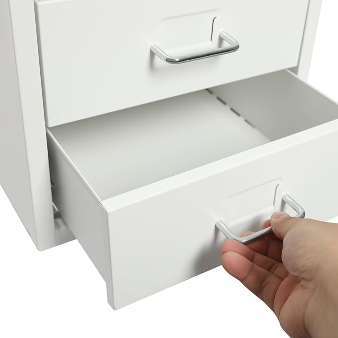 6-Drawer Metal File Cabinet, Mobile File Cabinet with Lock, Rolling Vertical File Cabinet Under Desk for Home Office, 11 * 16 * 27in (White)