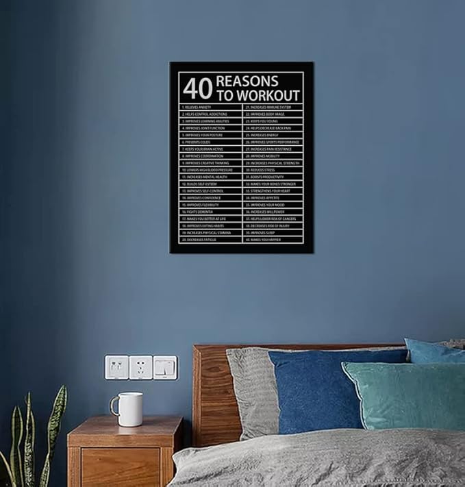 Inspirational Canvas Wall Art Motivational Painting Pictures 40 Reasons to Workout Inspiration Affirmative Poster Prints Artwork for Living Room Home Decor Office Framed Ready to Hang [18''W x 24''H]
