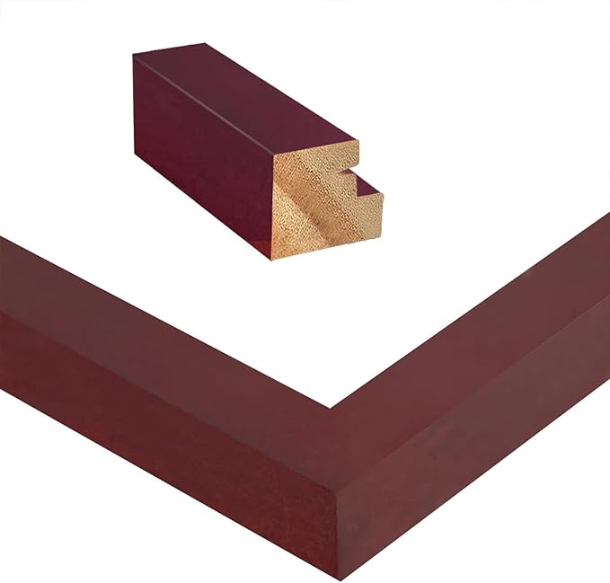 Egofine 4x6 Frames Set of 4, Made of Solid Wood Covered by Plexiglass 3x4.5 and 3.5x5 with Mat or 4x6 without Mat, for Table Top Display and Wall Mounting Photo Frame, Cherry Red