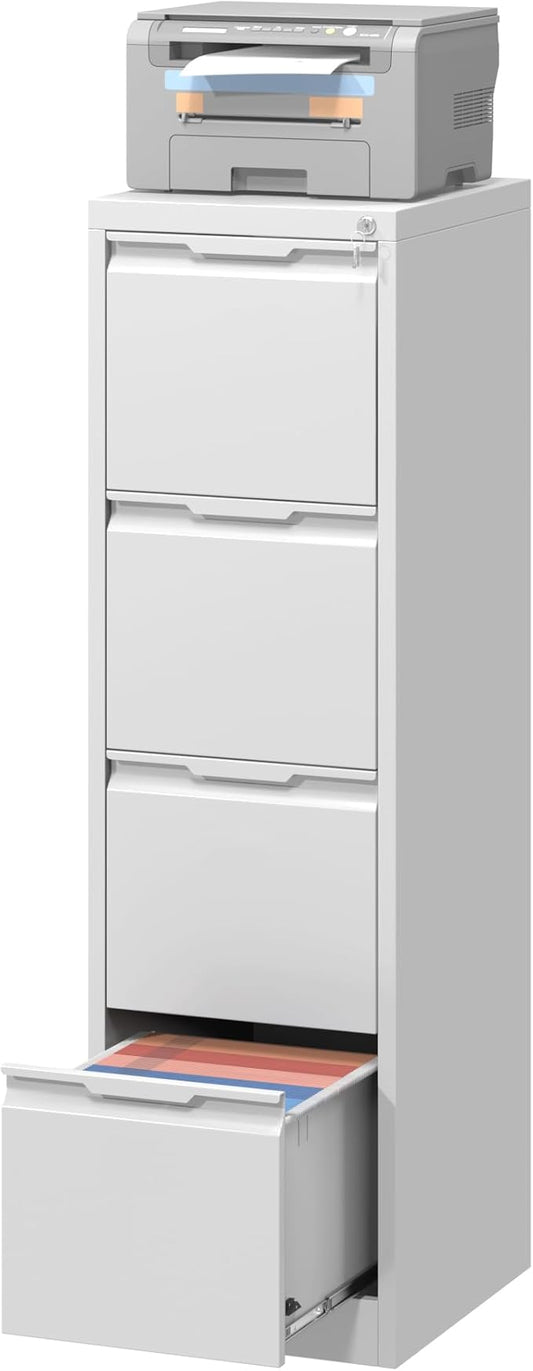 4 Drawer File Cabinet,Metal Vertical File Storage Cabinet with Lock,Filing Cabinets for Home Office,A4 Legal/Letter, Assembly Required(White)