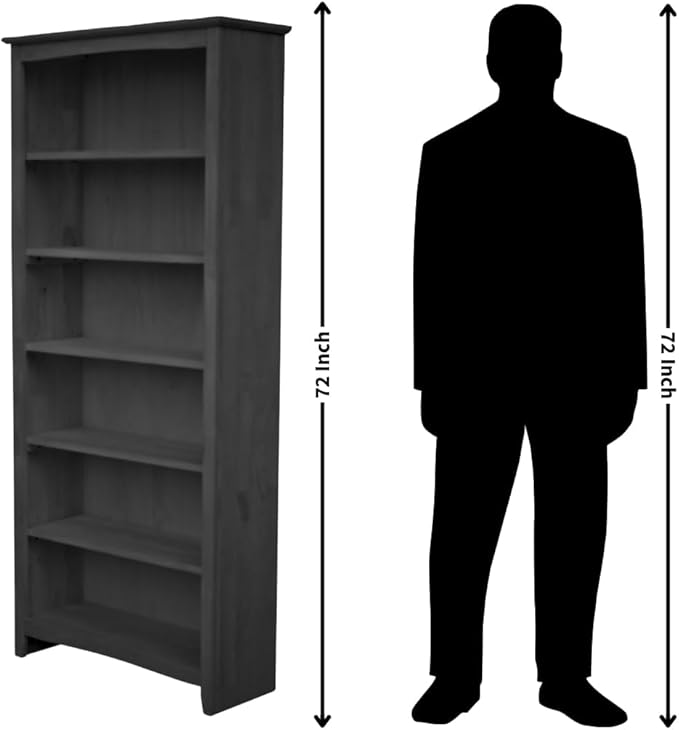 International Concepts Tall Shaker Bookcase, 72-Inch High, Solid Parawood, Unfinished