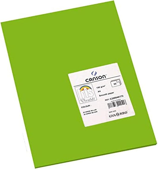 Canson Iris Vivaldi A4 185 GSM Smooth Colour Paper - Bright Green (Pack of 50 Sheets)