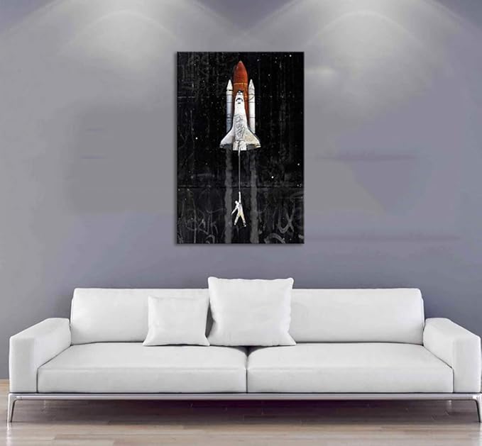 Yatsen Bridge Lift Off Canvas Wall Art, Banksy Style Poster Art Print, Modern House Pop Wall Decor Black&White Color Artwork Stretched and Framed Ready to Hang - 24x36 inches