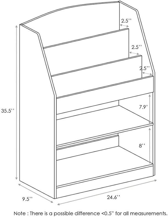 Furinno LOVA Book Shelf, 5-Tier Magazine Bookshelf, Bookcase with Open Shelves Storage, 9.4 x 24.6 x 37, for Living Room, Bedroom, Home Office, Pink
