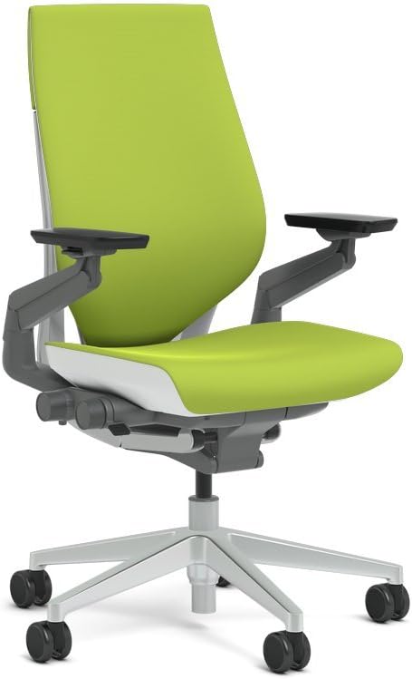 Steelcase Gesture Task Chair: Wrapped Back - Platinum Metallic Frame/Base/Seagull Accent - Roll Control Hard Floor Casters
