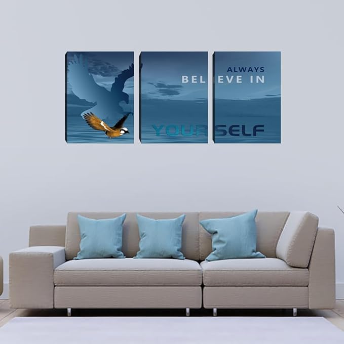 3 Pieces Modern Entrepreneur Quotes Posters Prints Motivational Office Canvas Wall Art Moitvational Wall Art Eagle Picture Motivation Blue Decoration for Living Room Bedroom(48''Wx24''H)