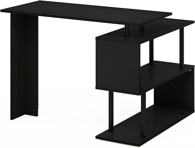 Furinno Moore L-Shape Computer Desk with 3-Tier Shelves, Americano