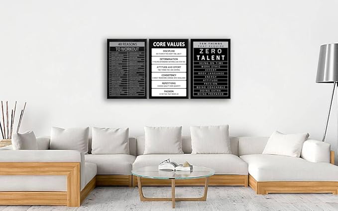 Ten Things That Require Zero Talent Motivational Poster Inspirational Canvas Paintings 3 Pieces 40 Reasons to Workout Picture Artwork Living Room Prints Home Office Wall Decor Framed[72" W X 36" H]