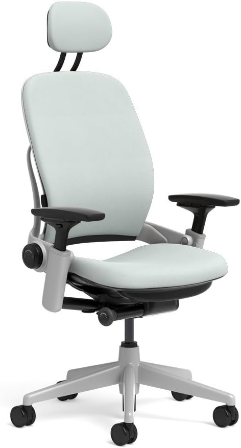 Steelcase Leap Task Chair: Platinum Base - 4D Adjustable Arms - Headrest - Standard Carpet Casters