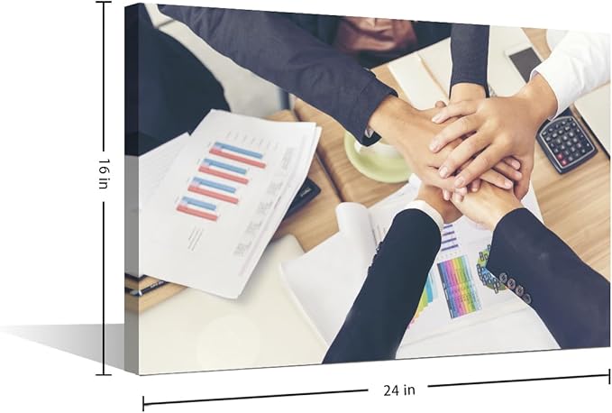 Wall Art For Office Hands Stack of Teamwork Holding Hands Together Over Conference Table 1 Panel Inspirational Wall Art Positive Modern Decor Poster Canvas Print (16"Wx24"H)