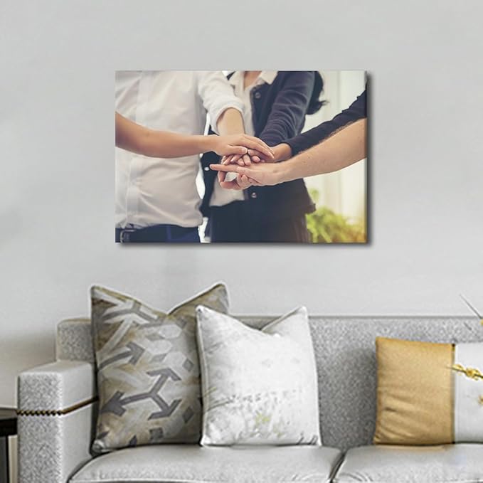 1 Panel Canvas Wall Art Business Partners Team meeting Successful Teamwork Hands Gesture Pictures Modern Decor Poster Canvas Print Frame Ready To Hang (12"Wx18"H)