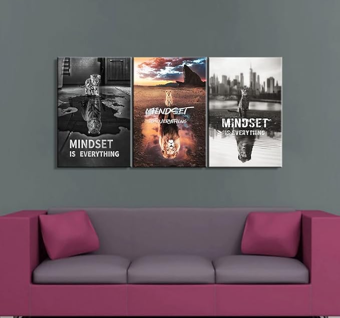 3 Pieces Mindset is Everything Wall Art Inspirational Wall Art Motivational Wall Art Motivational Poster Inspirational Wall Decor Quotes Wall Decor Office Wall Art for Office Decor (16''Wx24''Hx3PCS)