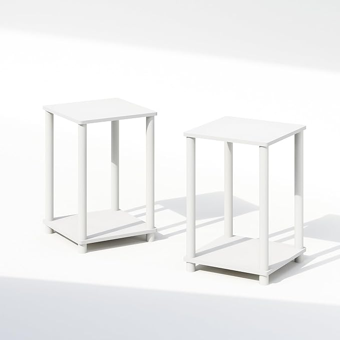Furinno Turn-N-Tube Set of 2, Book Shelf, Stackable Bookshelf, Bookcase with Easy Assembly, 13.4 x 13.4 x 20, for Living Room, Bedroom, Home Office, White/White
