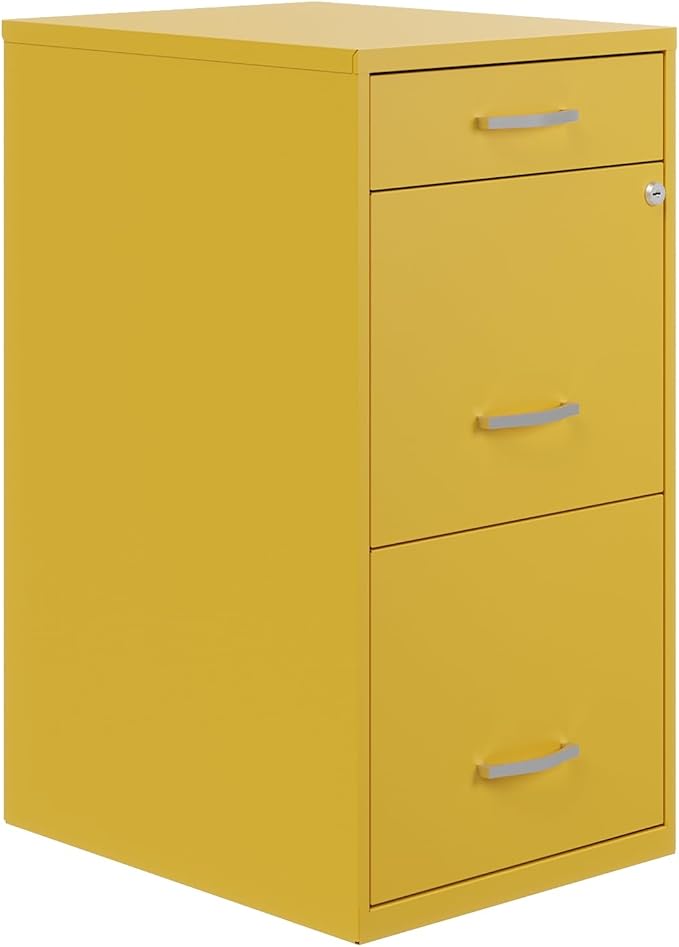 Hirsh Space Solutions 18" Deep Modern Metal Organizer File Cabinet with Cam Lock, 3-Drawer, Letter-Size, for Small Home/Home Office in Yellow