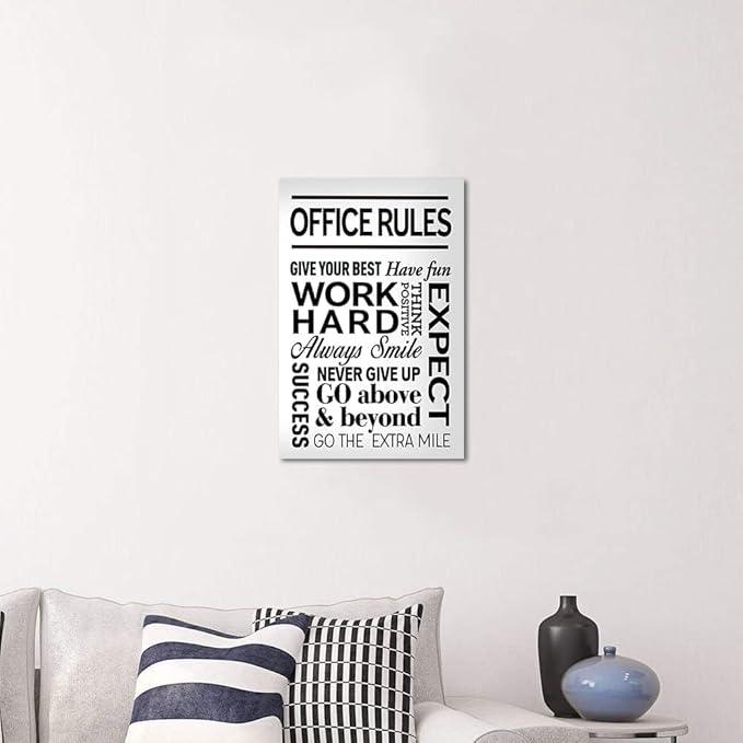 Yatsen Bridge Inspirational Wall Art - Office Rules Canvas Print Motivational Quote Wall Decor Positive Poster for Home Workplace Gym, Framed & Ready to Hang 12x16 in