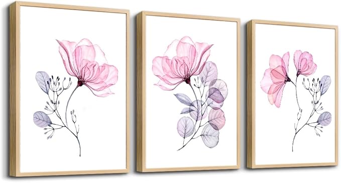 Framed Wall Art For Living Room Wall Decorations For Bedroom Room Wall Decor Pink Red Flowers Paintings Bathroom Wall Pictures Artwork Kitchen Home Decor Wall Mural 3 Piece Framed Art Prints