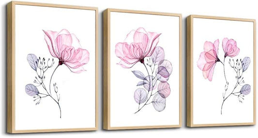 Framed Wall Art For Living Room Wall Decorations For Bedroom Room Wall Decor Pink Red Flowers Paintings Bathroom Wall Pictures Artwork Kitchen Home Decor Wall Mural 3 Piece Framed Art Prints